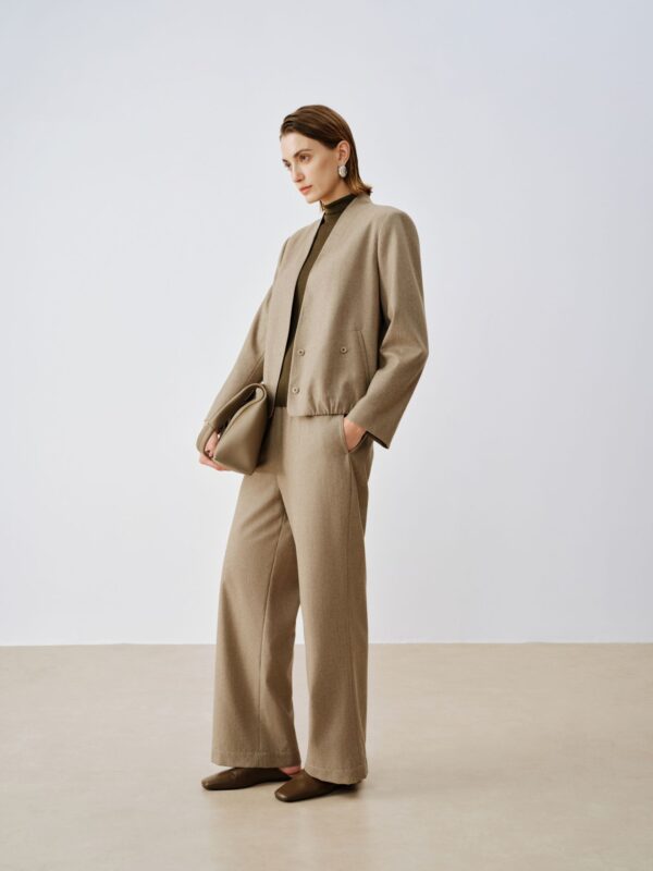 V-Neck Cropped Wool Sweater Jacket