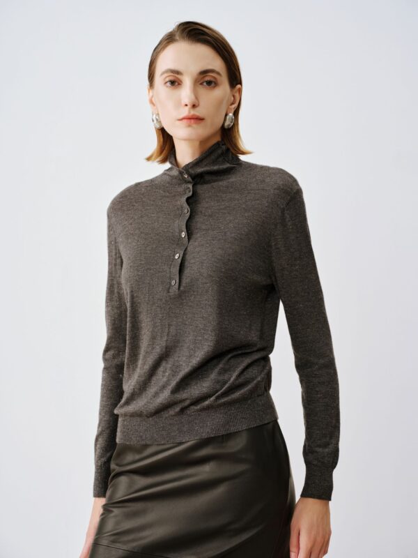 Wool-Cashmere Metallic Henley Sweater