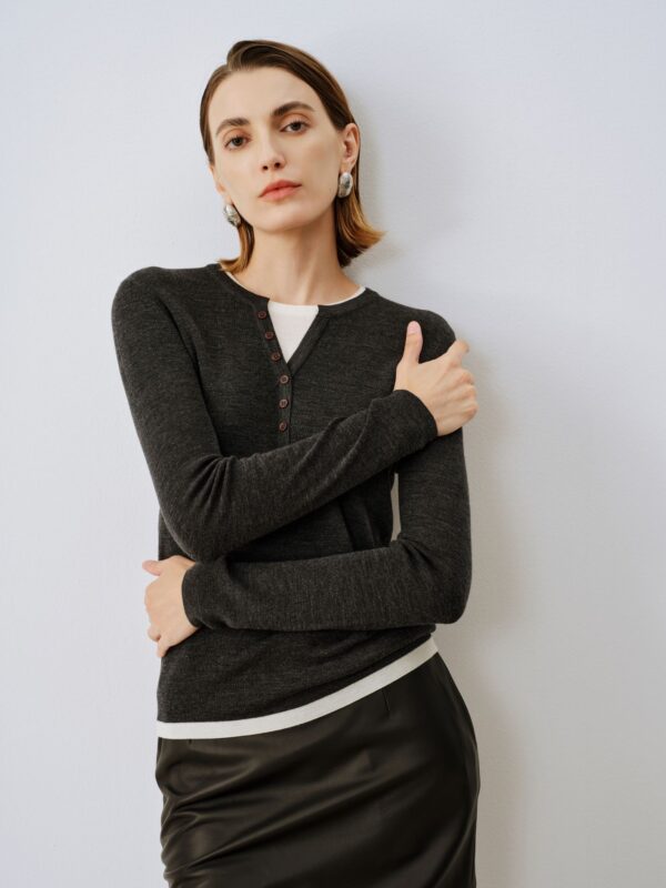 Two-Tone Worsted Merino Wool Sweater