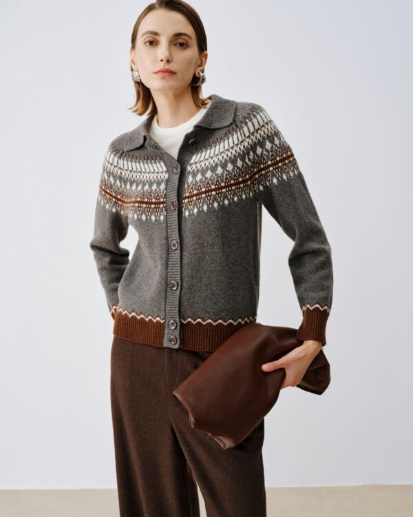 Jacquard Contrast-Collar Wool Sweater — Camel