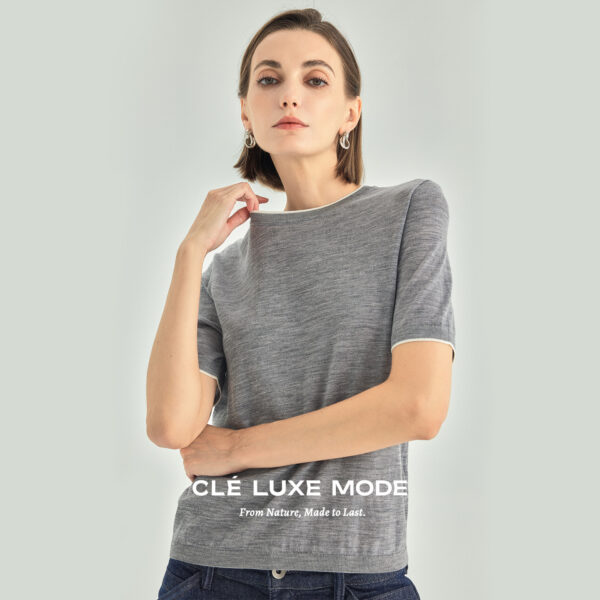 Seamless Merino Wool Contrast Trim Knit Top