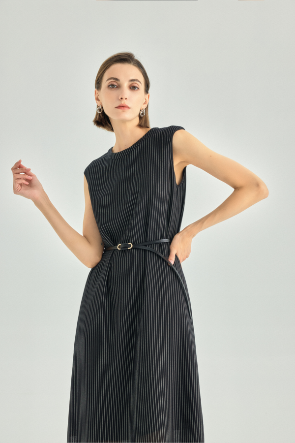 Striped Belted A-Line Midi Dress