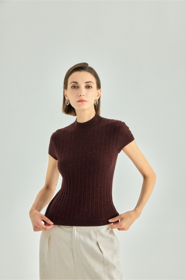 Wool Cashmere Pearl-Fiber Cable-Knit Top