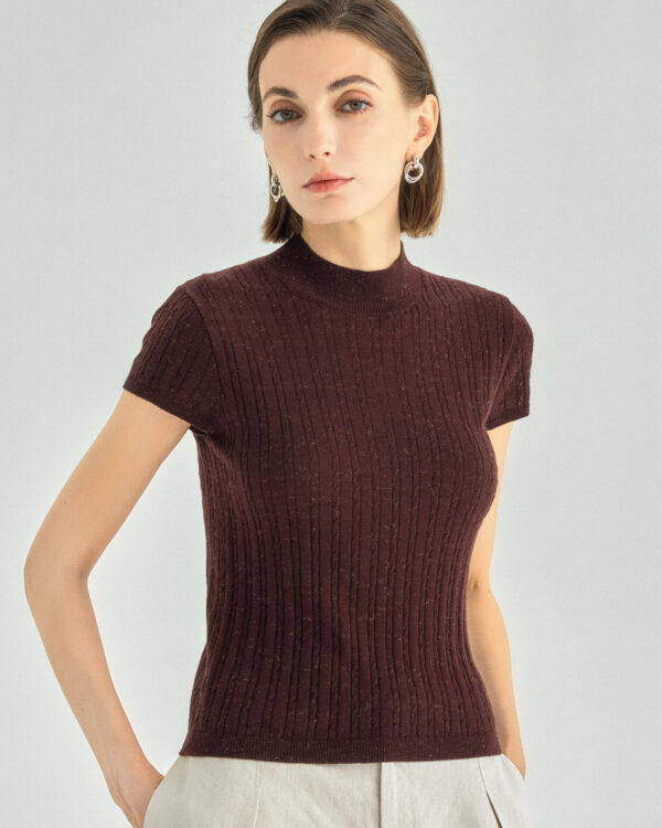 A+ Collection Wool Cashmere Pearl-Fiber Cable-Knit Top — black