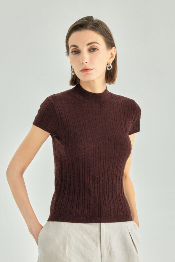 A+ Collection Wool Cashmere Pearl-Fiber Cable-Knit Top