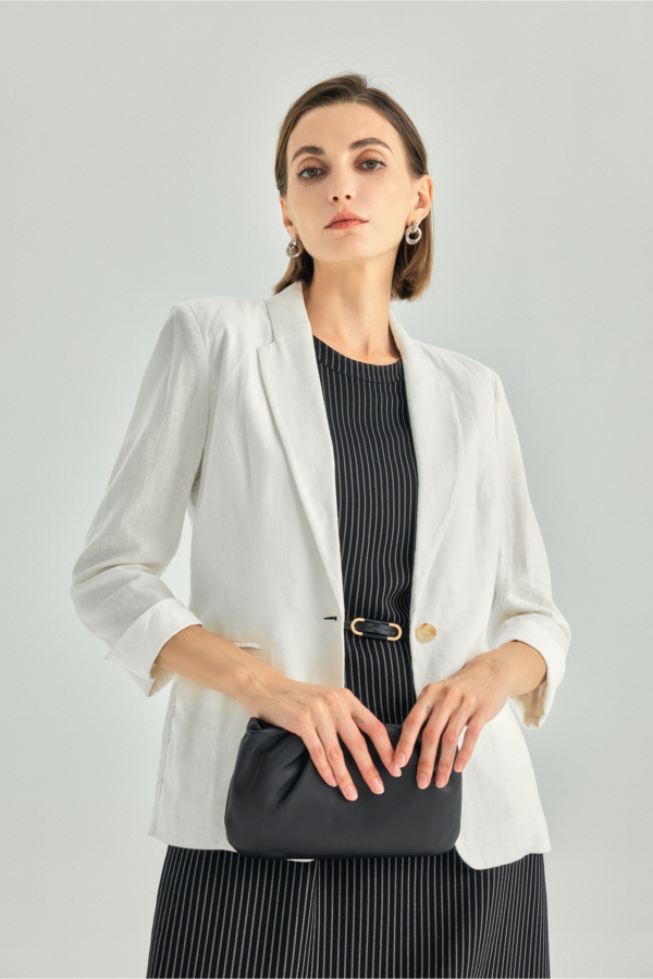 Linen Viscose Three-Quarter-Sleeve Blazer
