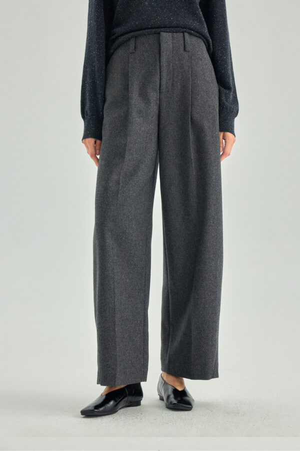 Pure Wool Single-Pleat Wide-Leg Trousers