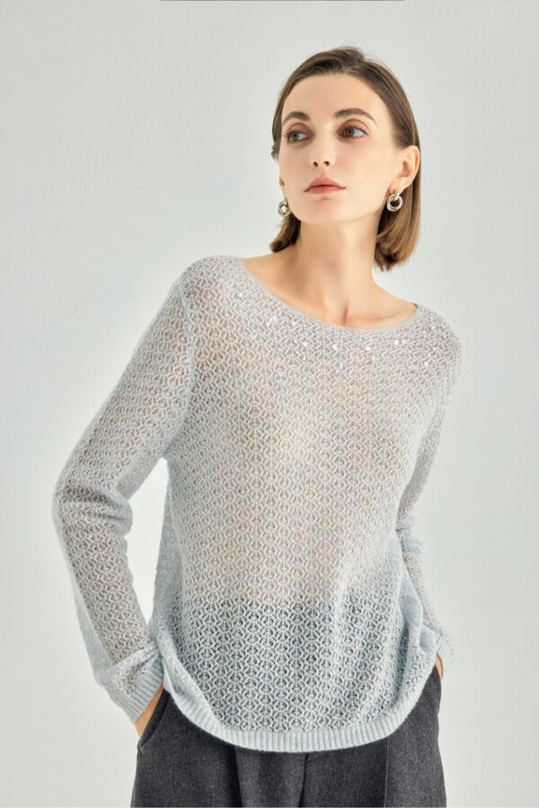 Cashmere Silk Open-Knit Boat-Neck Sweater