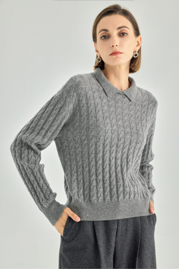 Pure Cashmere Cable-Knit Polo Sweater