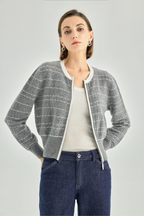 Pure Cashmere Striped Zip Cardigan