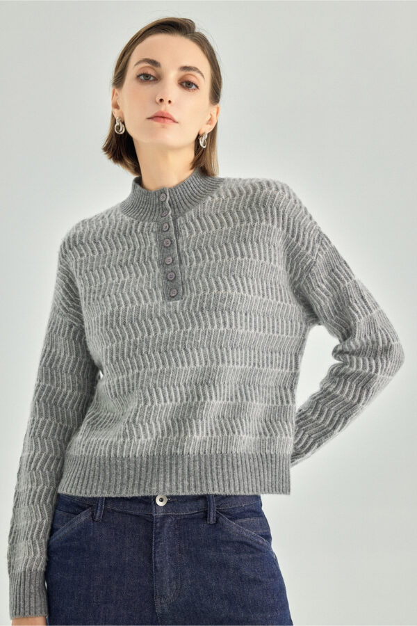 Pure Cashmere Button-Front Stand Collar Sweater