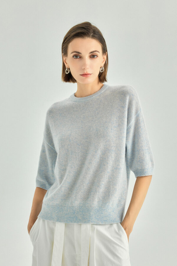 Cashmere Silk Elbow-Sleeve Crewneck Sweater