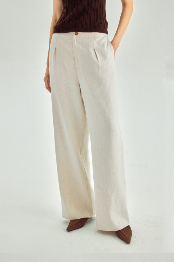 Linen Blend High-Rise Wide-Leg Trousers