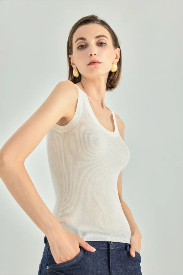 Cashmere Triacetate Ribbed Tank Top
