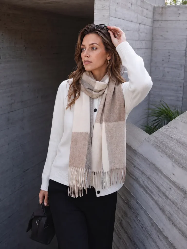 Cashmere scarf styling inspiration, look 01