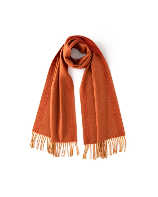 Double-Layer Two-Tone Cashmere Scarf - 70.87 x 11.81 in — Brick Red & Camel
