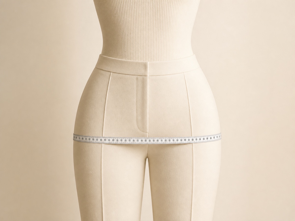 Dress form showing how to measure around the fullest part of the hips