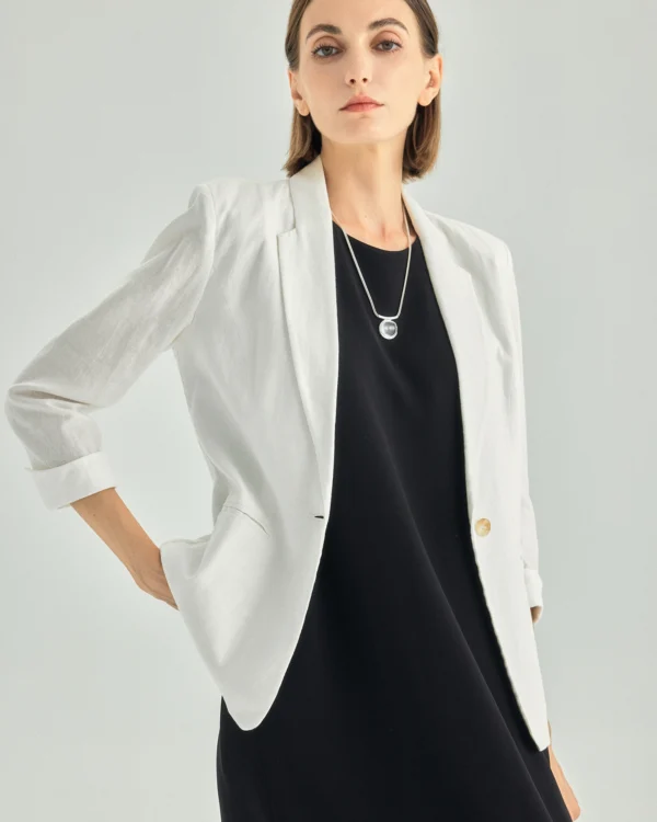 Linen Viscose Three-Quarter-Sleeve Blazer — white