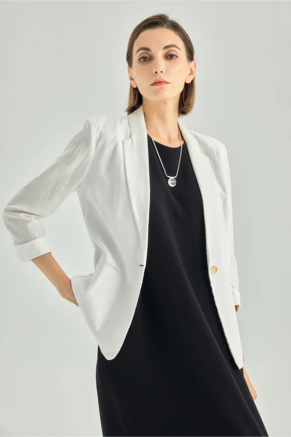 Linen Viscose Three-Quarter-Sleeve Blazer