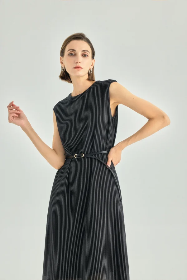 Striped Belted A-Line Midi Dress