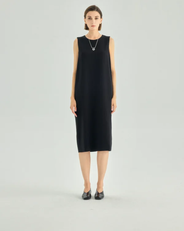 Acetate Blend Sleeveless Column Midi Dress — black