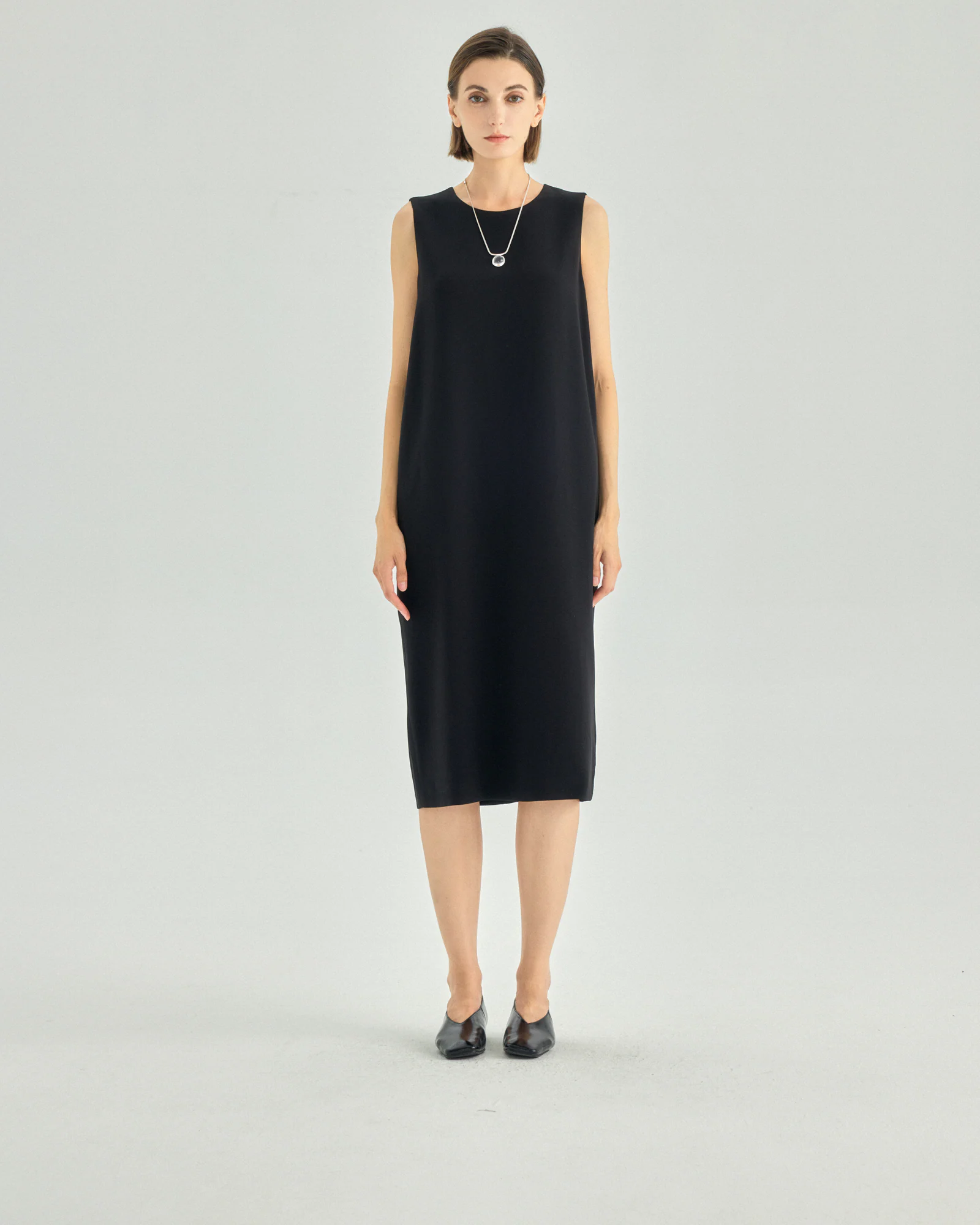 Acetate Blend Sleeveless Column Midi Dress – black – image 1
